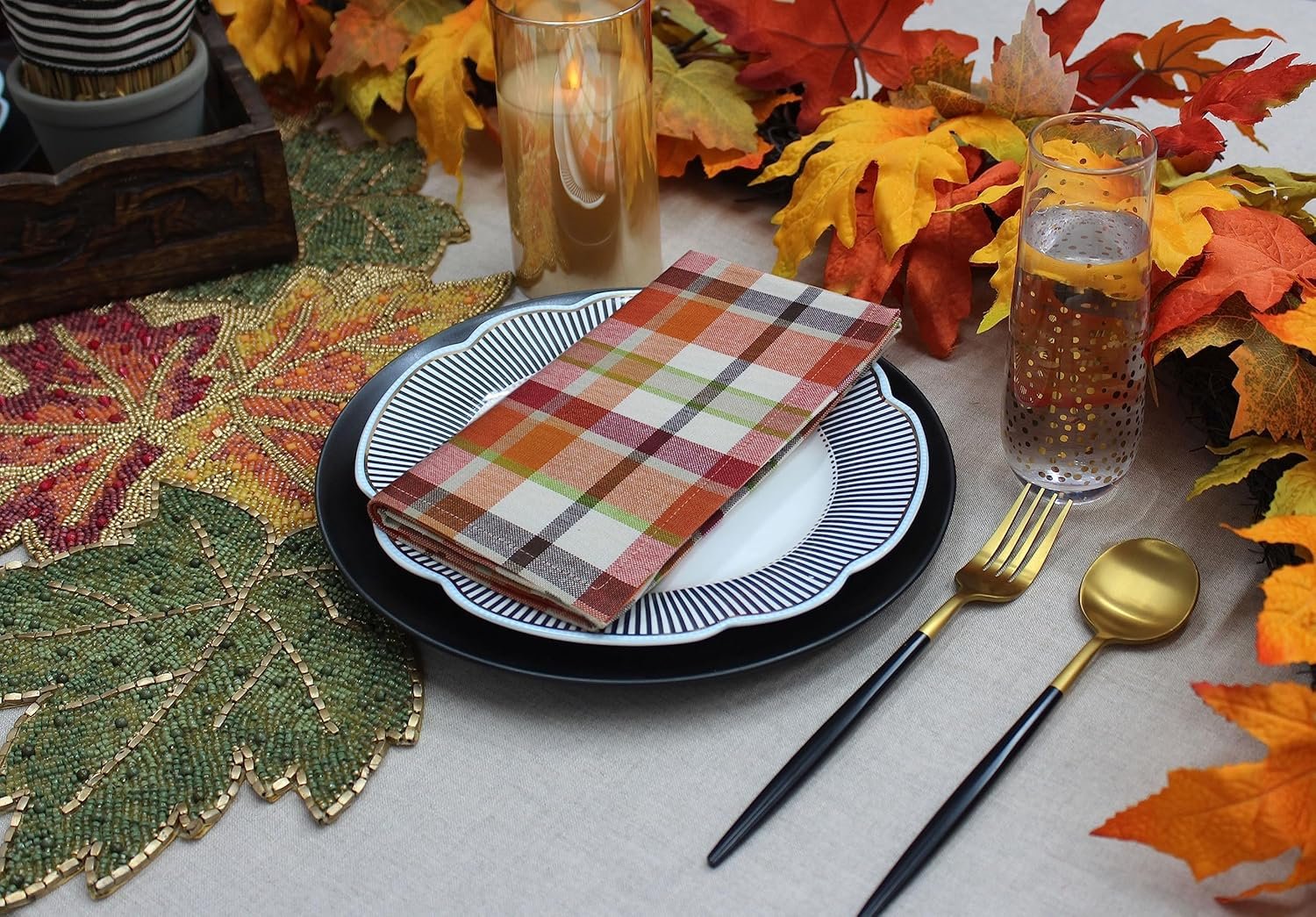 COTTON CRAFT Harvest Plaid Cloth Napkin - Set of 12 Pure Cotton Dinner Napkins - Everyday Fall Halloween Thanksgiving Holiday Party Table Napkin Gift - Reusable Napkin - 17x17 - Rust Orange Multi - Image 8