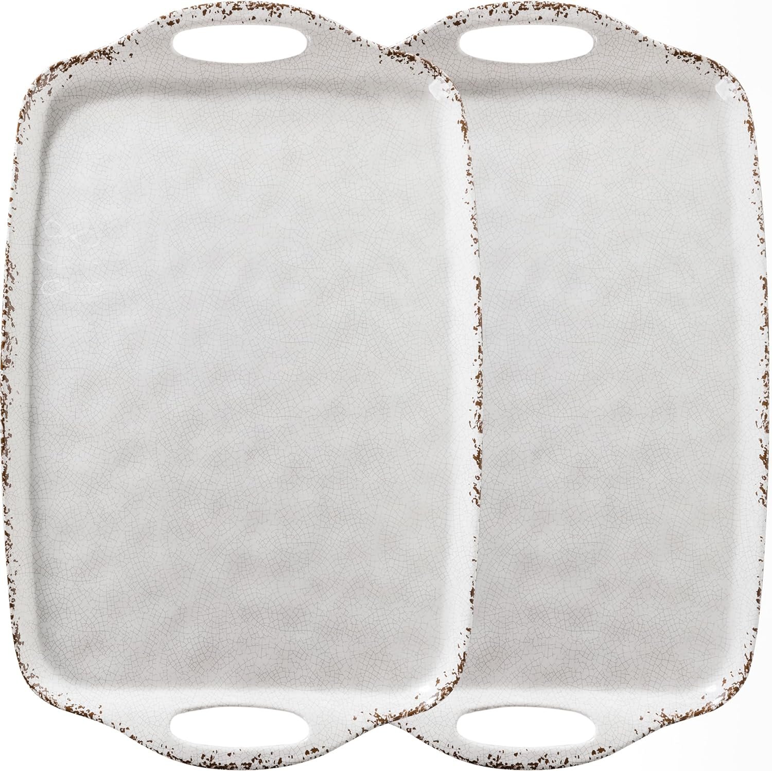 Farmhouse Melamine Serving Tray with Handles, Set of 2, 19"x12" Extra Large Rectangular Turkey Serving Platter, Serving Food Trays for Entertaining, Christmas,Thanksgiving,Party, Ivory