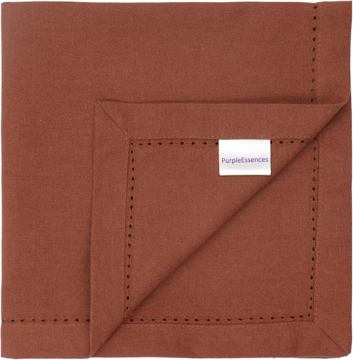 PurpleEssences Rust Set of 12 Hemstitch Cloth Dinner Napkins 100% Cotton - Soft Durable Washable - Ideal for Wedding Christmas Holiday Winter - Perfect Everyday Use Table Linen 18x18 - Rust - Image 7