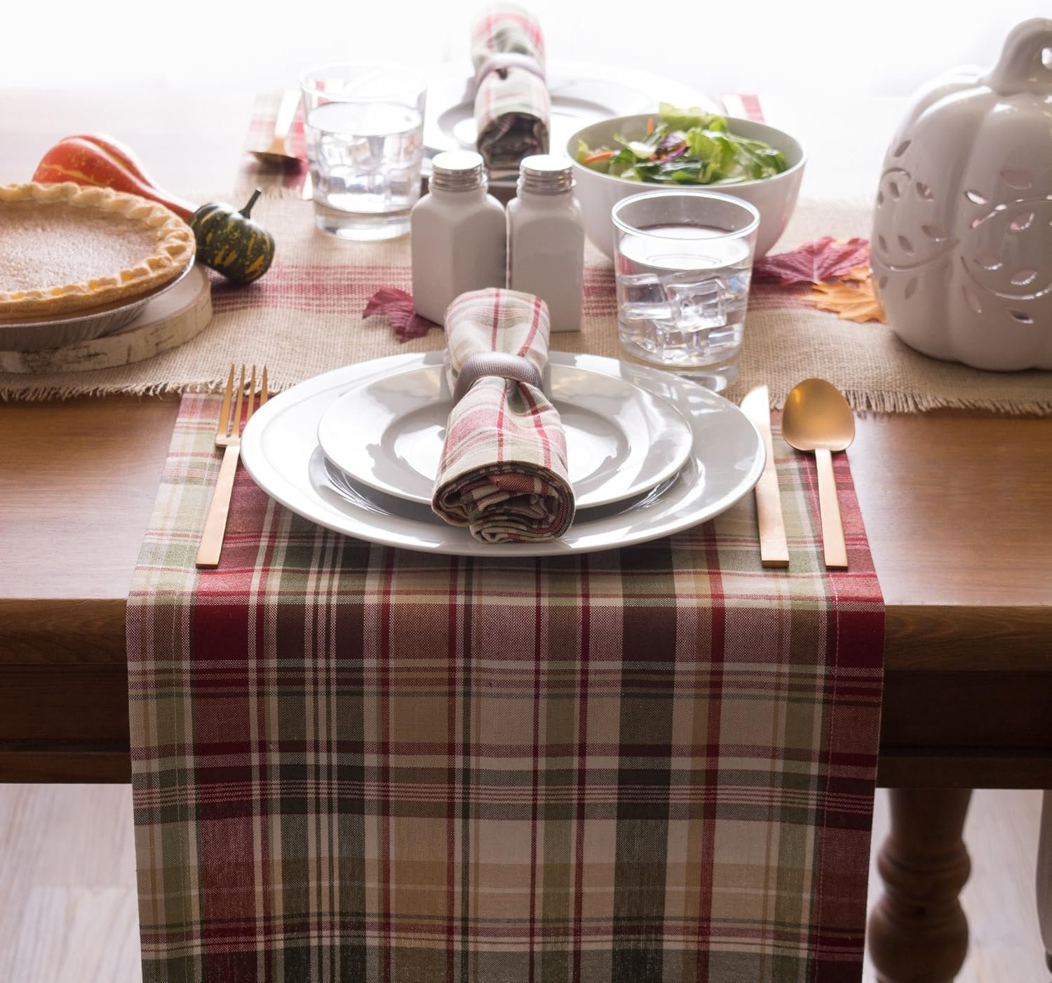 DII Give Thanks Plaid Fall Table Decor, Autumn & Thanksgiving Tabletop Linens, 14x72 Table Runner - Image 5