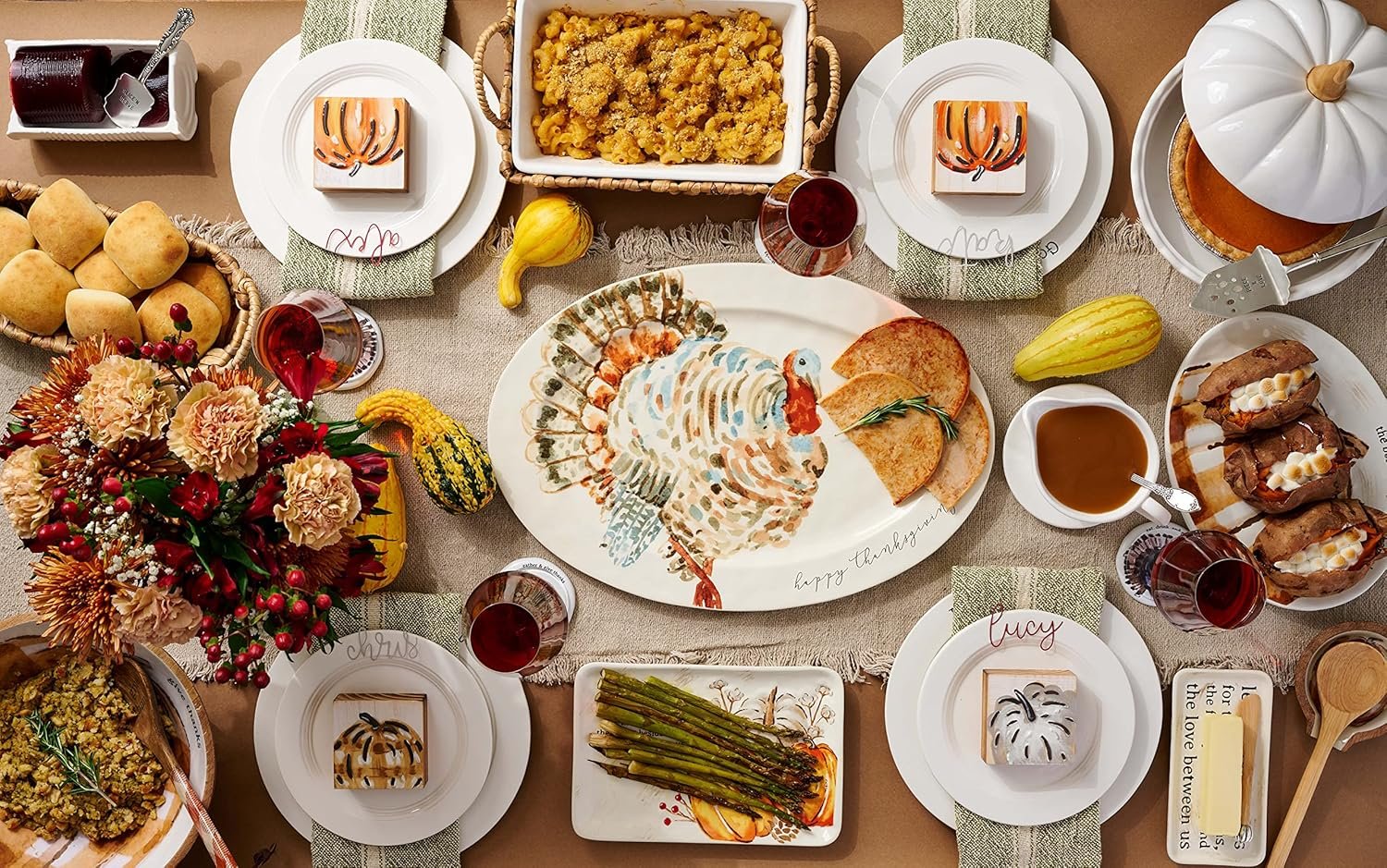 Mud Pie Watercolor Turkey Platter, White, 14"" x 20 1/2" - Image 5