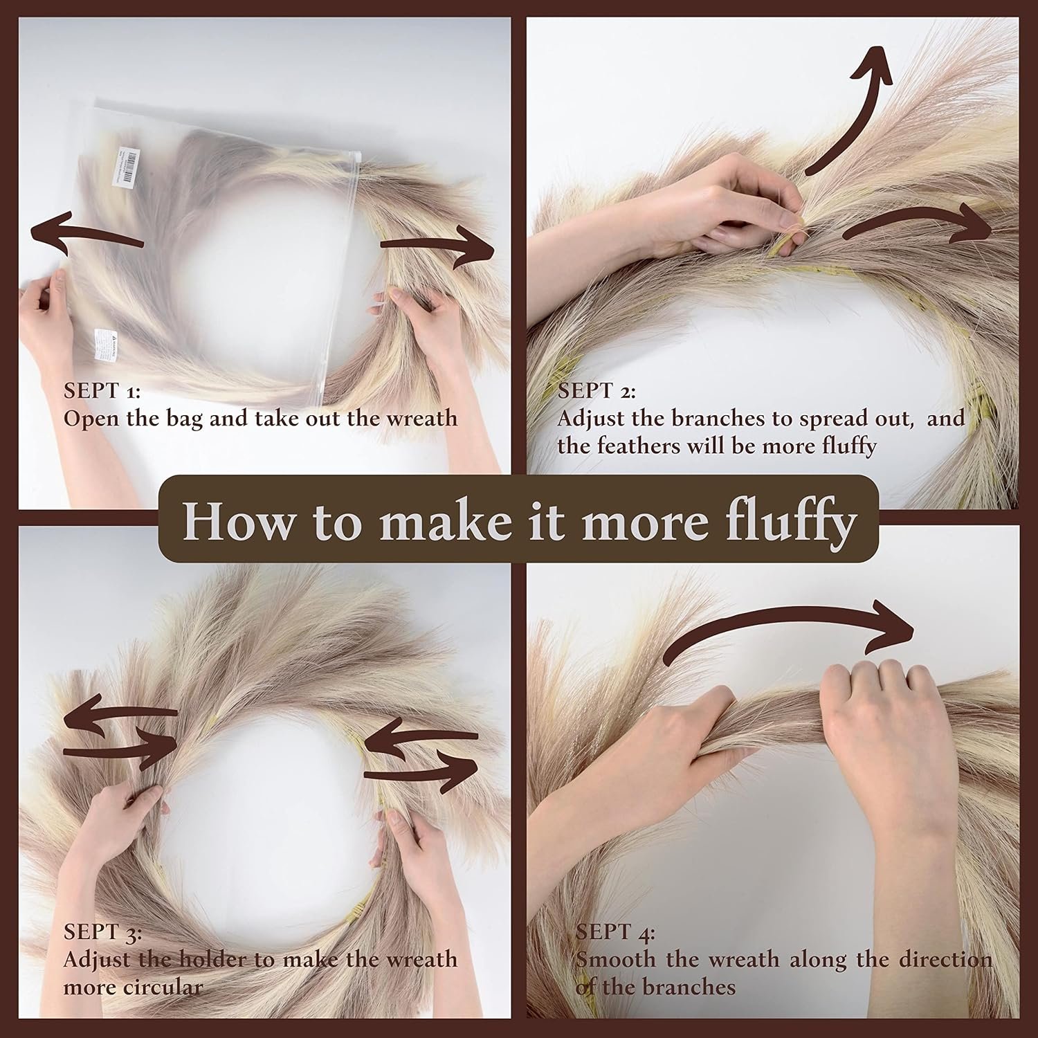 Perfnique Pampas Grass Wreath, 25'' Faux Pampas Wreath for Front Door, Artificial Pampas Wreath for All Seasons, Boho Wall Decor, Farmhouse Pampas Grass Garland, DIY Wreath Arrangement (Ivory&Taupe) - Image 4