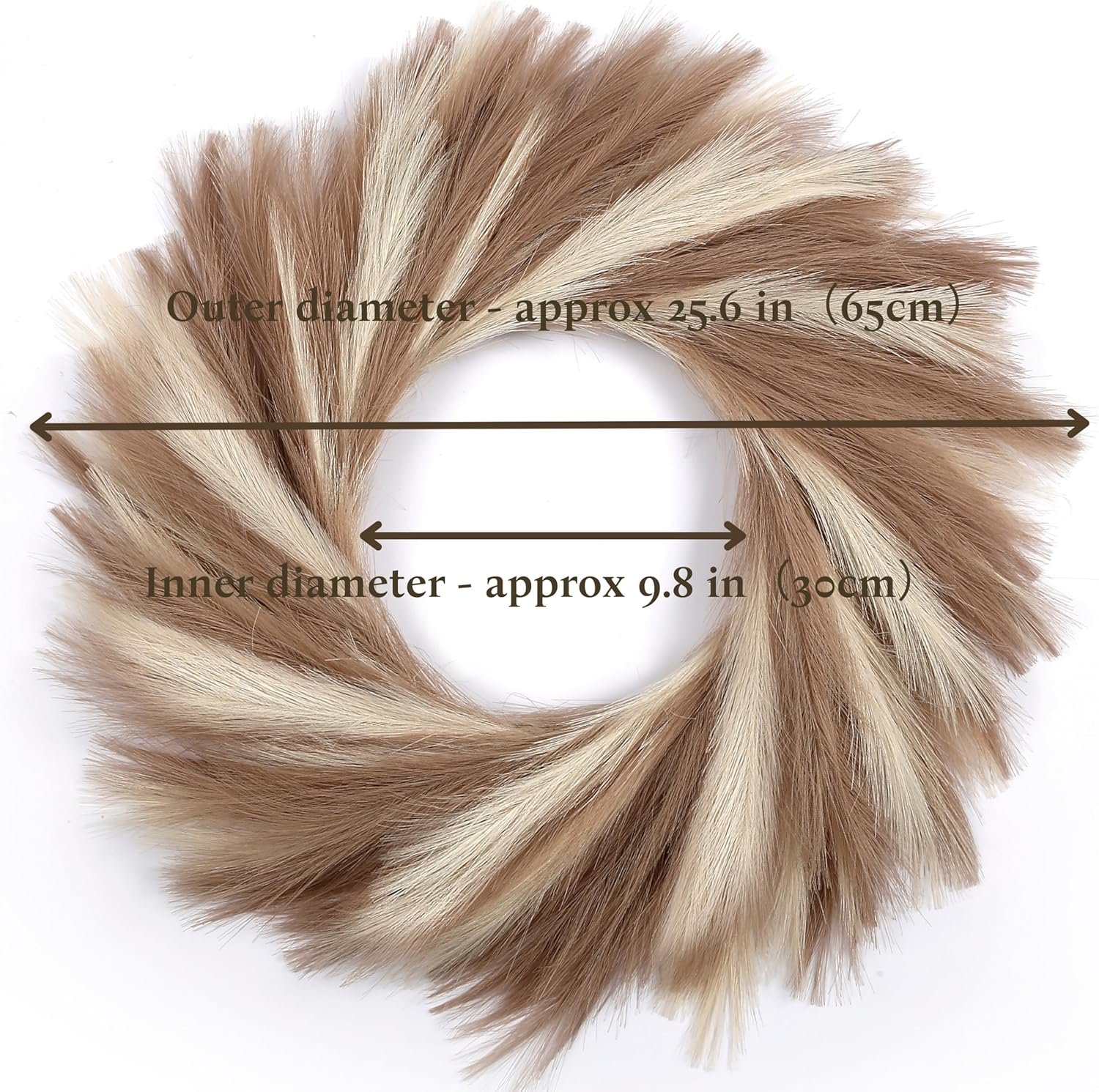 Perfnique Pampas Grass Wreath, 25'' Faux Pampas Wreath for Front Door, Artificial Pampas Wreath for All Seasons, Boho Wall Decor, Farmhouse Pampas Grass Garland, DIY Wreath Arrangement (Ivory&Taupe) - Image 5