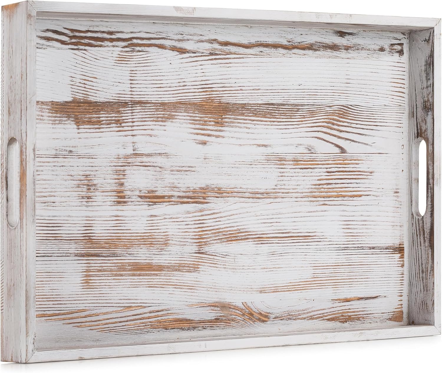 Hanobe Large Serving Ottoman Tray: 22'’ Extra Wood Serving Tray with Handles Rustic White Decorative Coffee Table Trays Farmhouse Home Decor for Living Room Kitchen Counter - Image 4