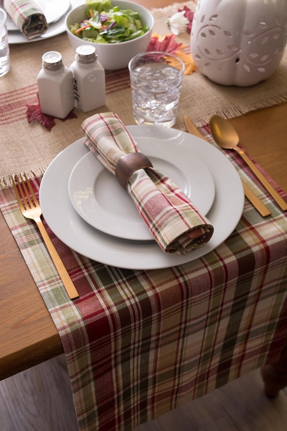 DII Give Thanks Plaid Fall Table Decor, Autumn & Thanksgiving Tabletop Linens, 14x72 Table Runner - Image 4