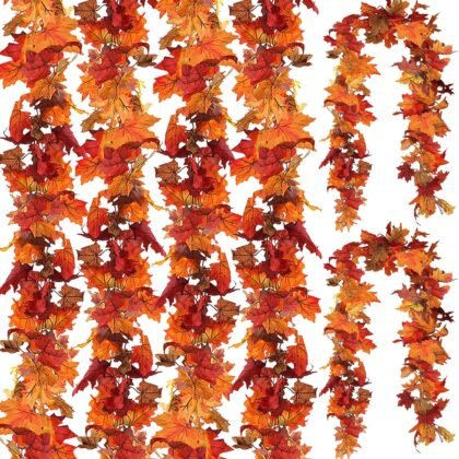 CQURE 6 Pack Fall Leaf Garland, Total 35Ft Artificial Maple Leaf Autumn Garland Fall Leaves Hanging Vines Fall Maple Leaves Thanksgiving Decor for Home Wedding Fireplace Party