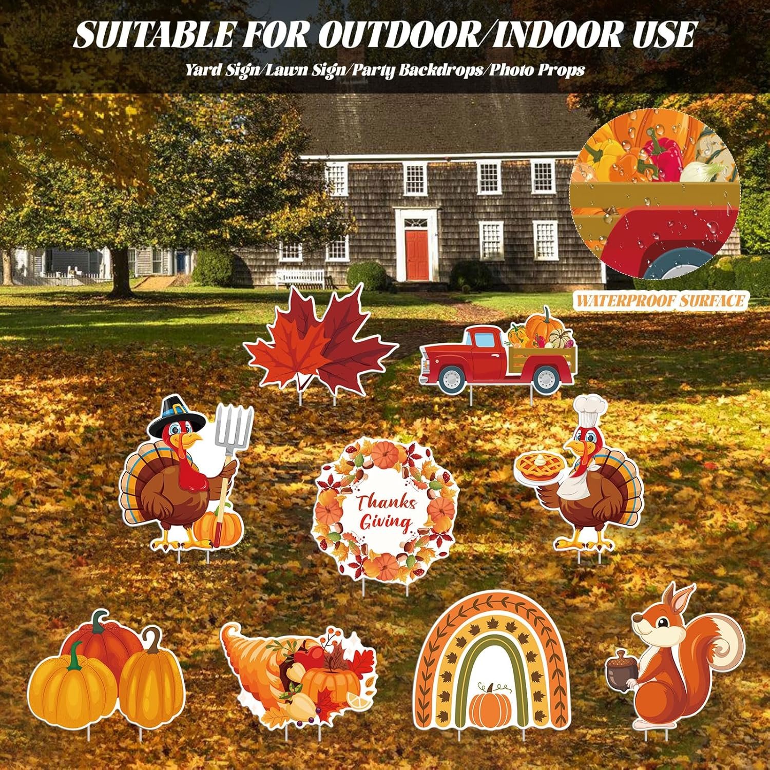 9 pcs Thanksgiving Yard Signs with Stakes, Maple Turkey Pumpkin Squirrel Lawn Signs Harvest Garden, Fall Autumn, Thanksgiving, Harvest Party Outdoor Decorations - Image 6