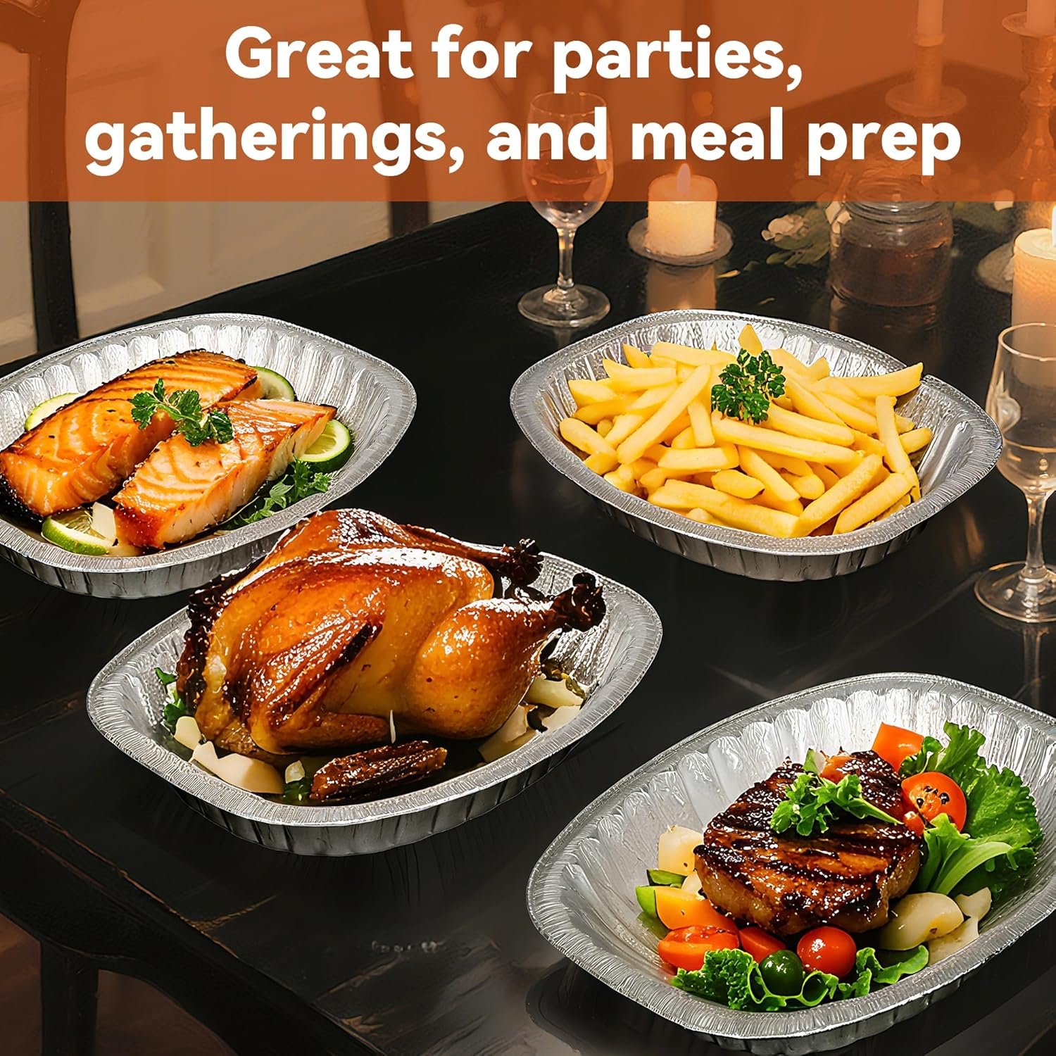 Aluminum Foil Pans, Disposable Oval Roasting Pan, Extra Large Foil Pan,Disposable & Durable Pan For Thanksgiving, Perfect for Chafing, Serving, Cooking a turkey& Meal Prep (20 Pack) - Image 5