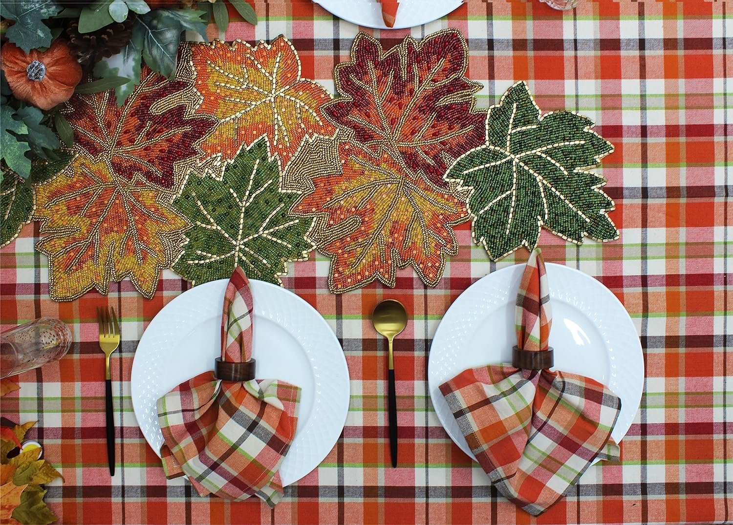COTTON CRAFT Harvest Plaid Cloth Napkin - Set of 12 Pure Cotton Dinner Napkins - Everyday Fall Halloween Thanksgiving Holiday Party Table Napkin Gift - Reusable Napkin - 17x17 - Rust Orange Multi - Image 5