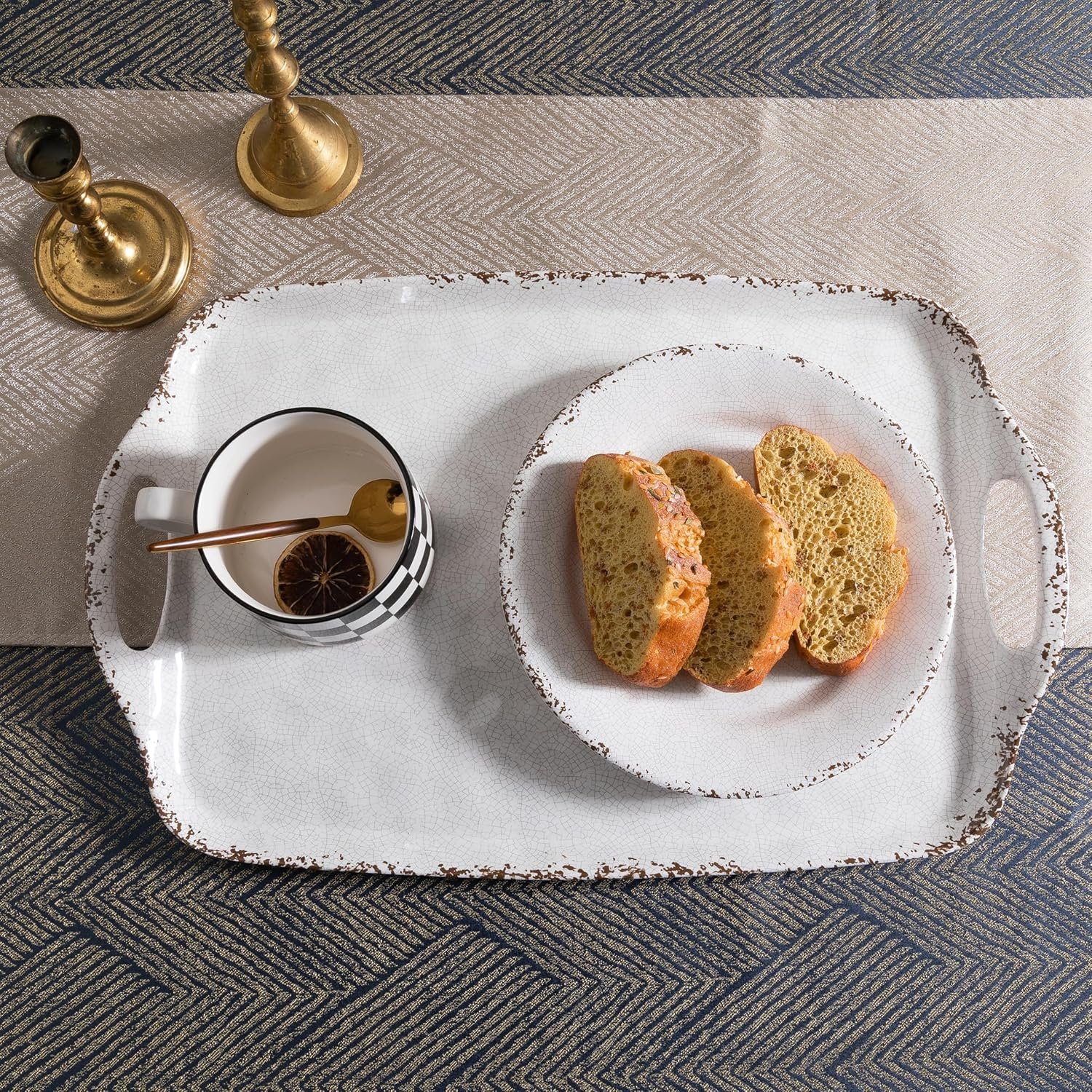 Farmhouse Melamine Serving Tray with Handles, Set of 2, 19"x12" Extra Large Rectangular Turkey Serving Platter, Serving Food Trays for Entertaining, Christmas,Thanksgiving,Party, Ivory - Image 4