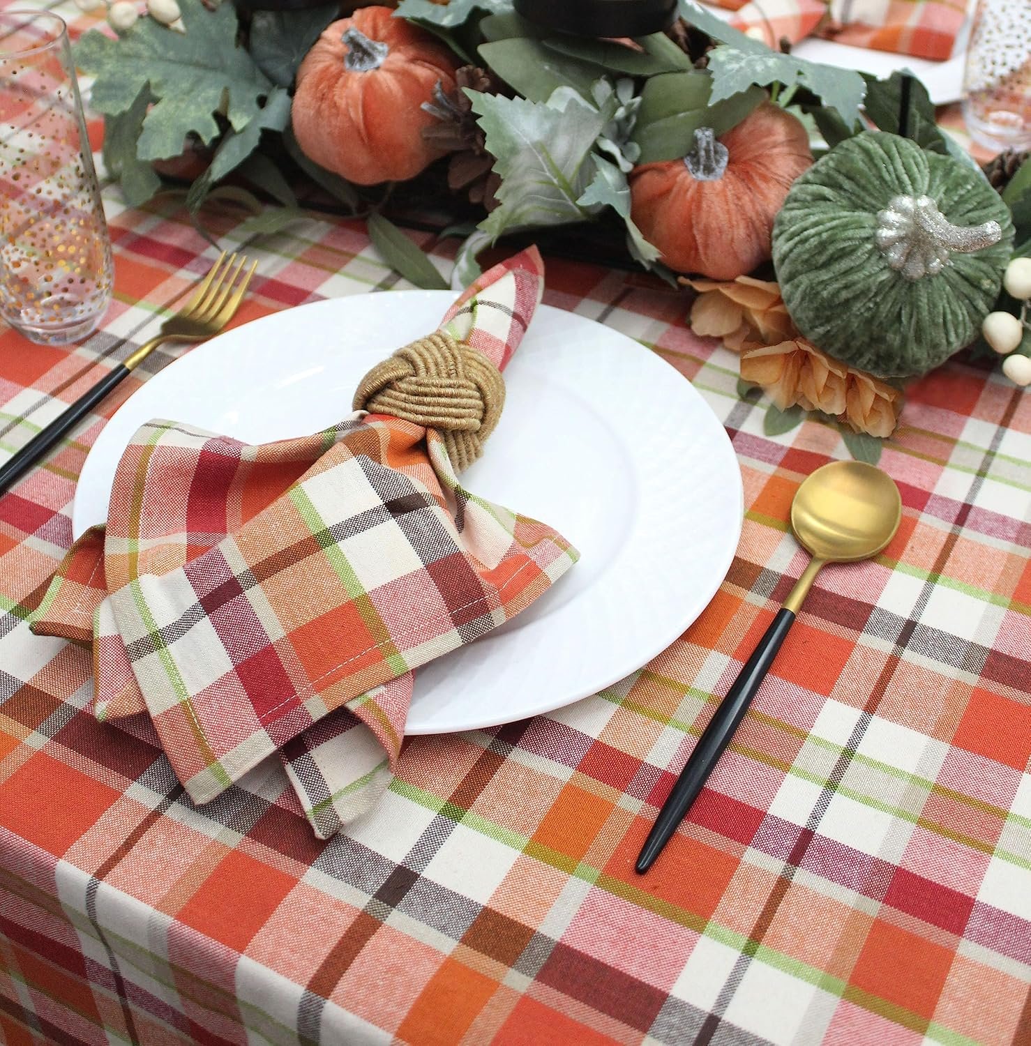 COTTON CRAFT Harvest Plaid Cloth Napkin - Set of 12 Pure Cotton Dinner Napkins - Everyday Fall Halloween Thanksgiving Holiday Party Table Napkin Gift - Reusable Napkin - 17x17 - Rust Orange Multi - Image 7