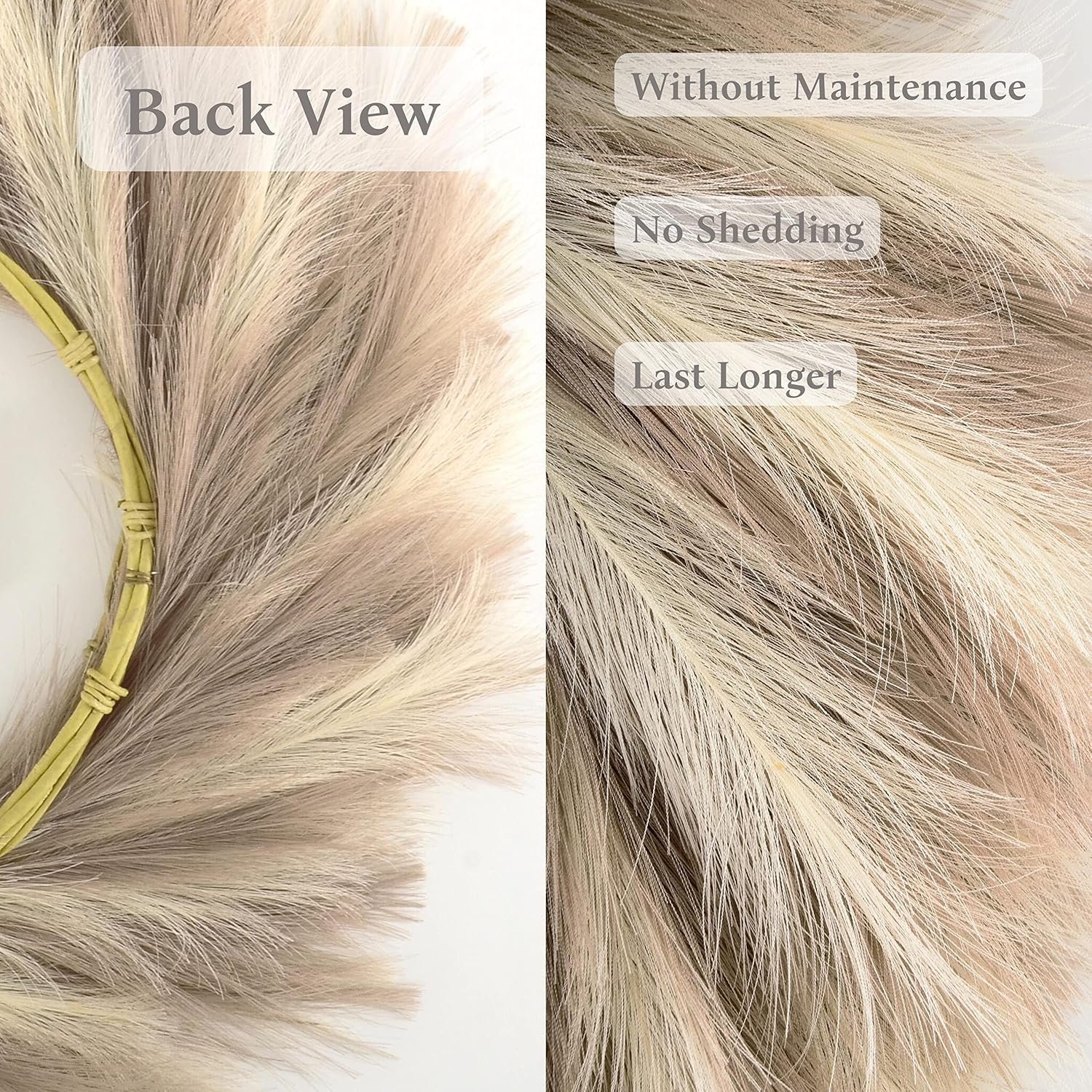 Perfnique Pampas Grass Wreath, 25'' Faux Pampas Wreath for Front Door, Artificial Pampas Wreath for All Seasons, Boho Wall Decor, Farmhouse Pampas Grass Garland, DIY Wreath Arrangement (Ivory&Taupe) - Image 6