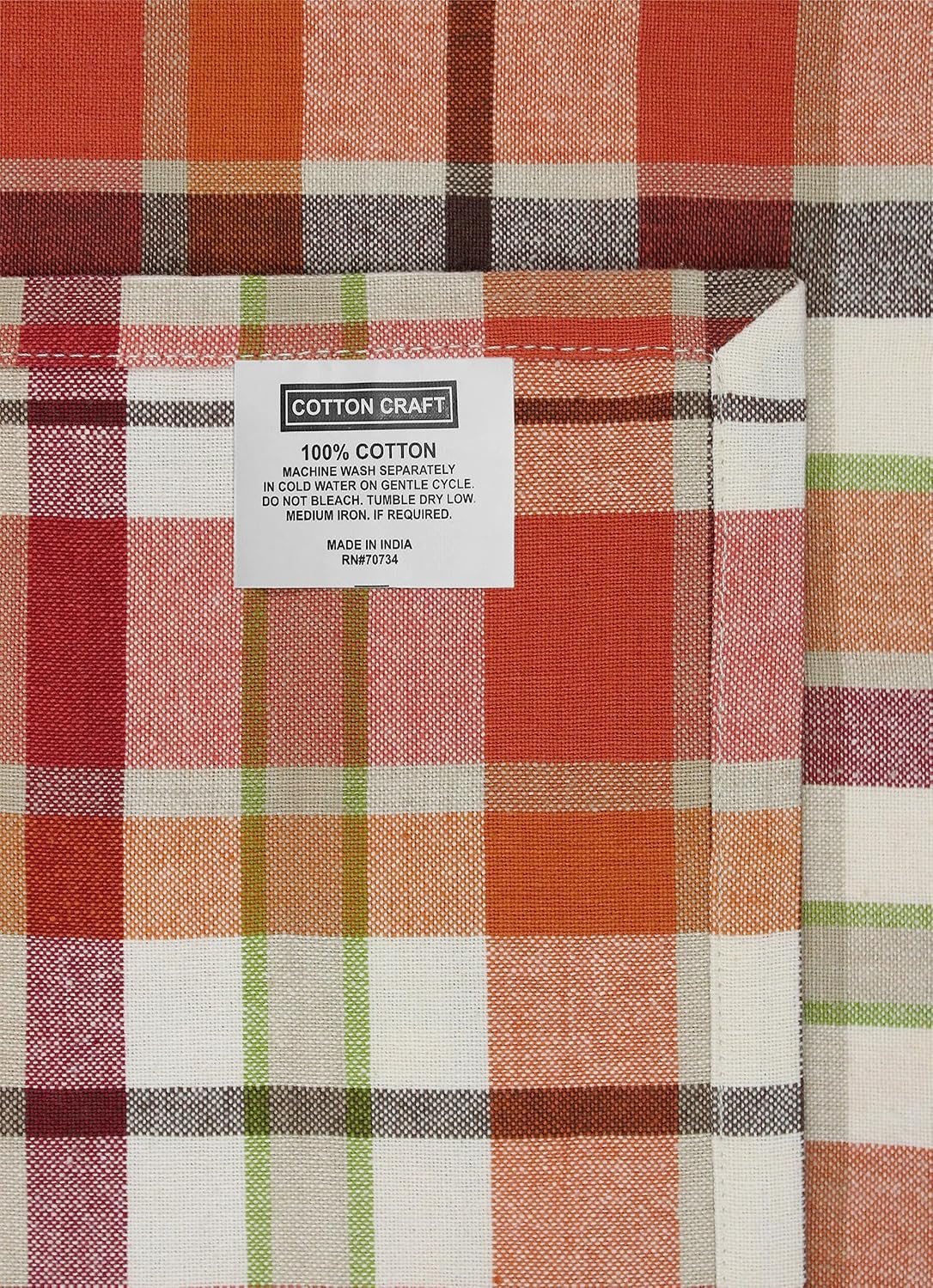COTTON CRAFT Harvest Plaid Cloth Napkin - Set of 12 Pure Cotton Dinner Napkins - Everyday Fall Halloween Thanksgiving Holiday Party Table Napkin Gift - Reusable Napkin - 17x17 - Rust Orange Multi - Image 2