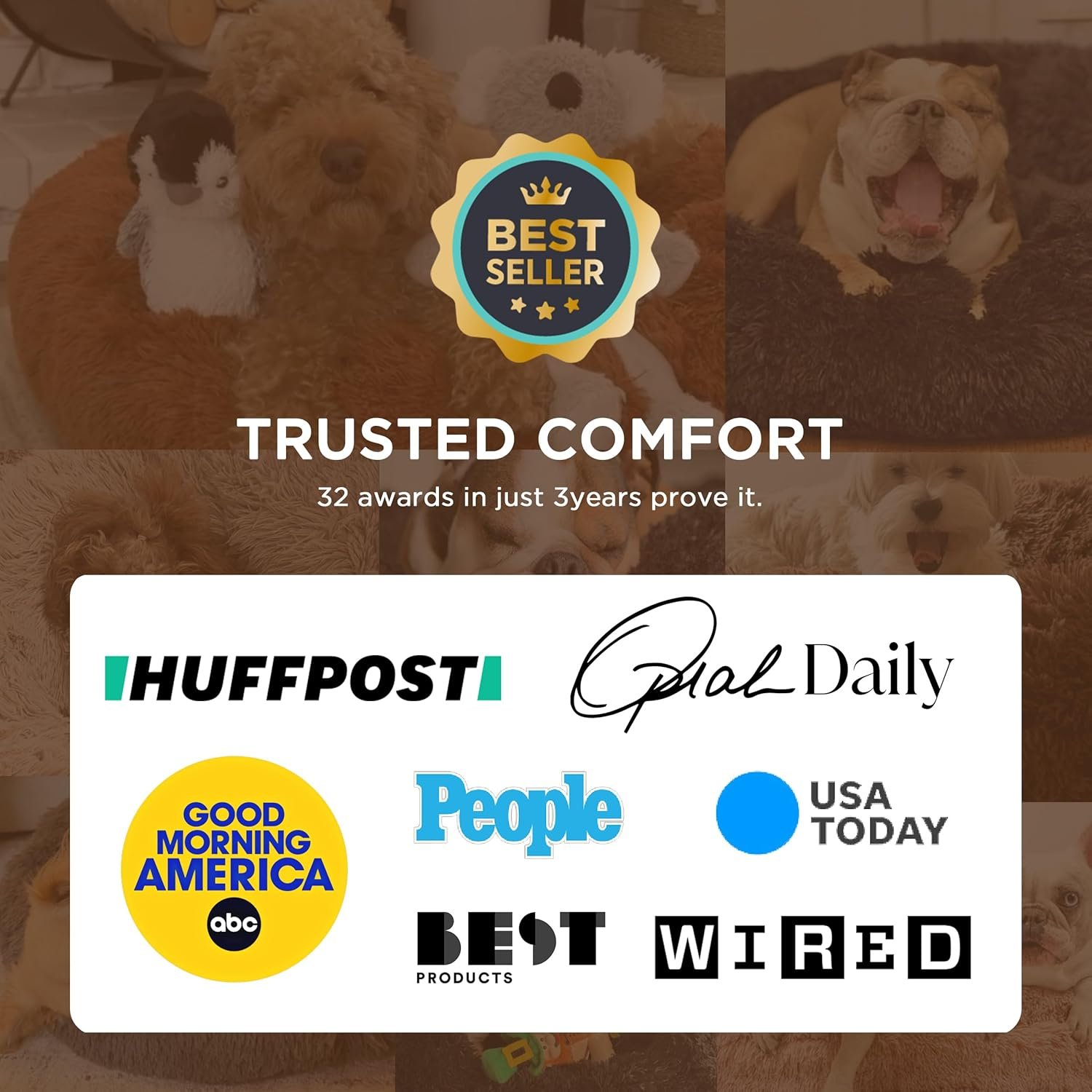 Bedsure Calming Dog Beds Large Sized Dog - Donut Washable Large Pet Bed, 36 inches Anti-Slip Round Fluffy Plush Faux Fur Dogs Bed, Fits up to 80 lbs Pets, Camel - Image 2