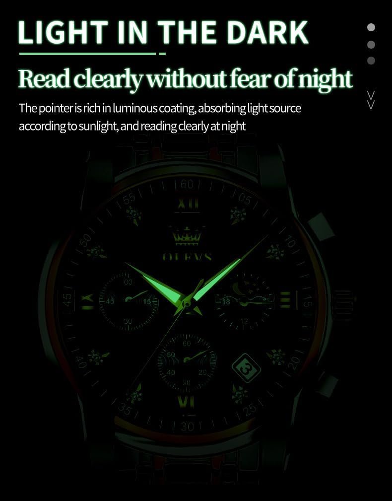 OLEVS Watch for Men Diamond Business Dress Analog Quartz Stainless Steel Waterproof Luminous Date Two Tone Luxury Casual Wrist Watch - Image 5