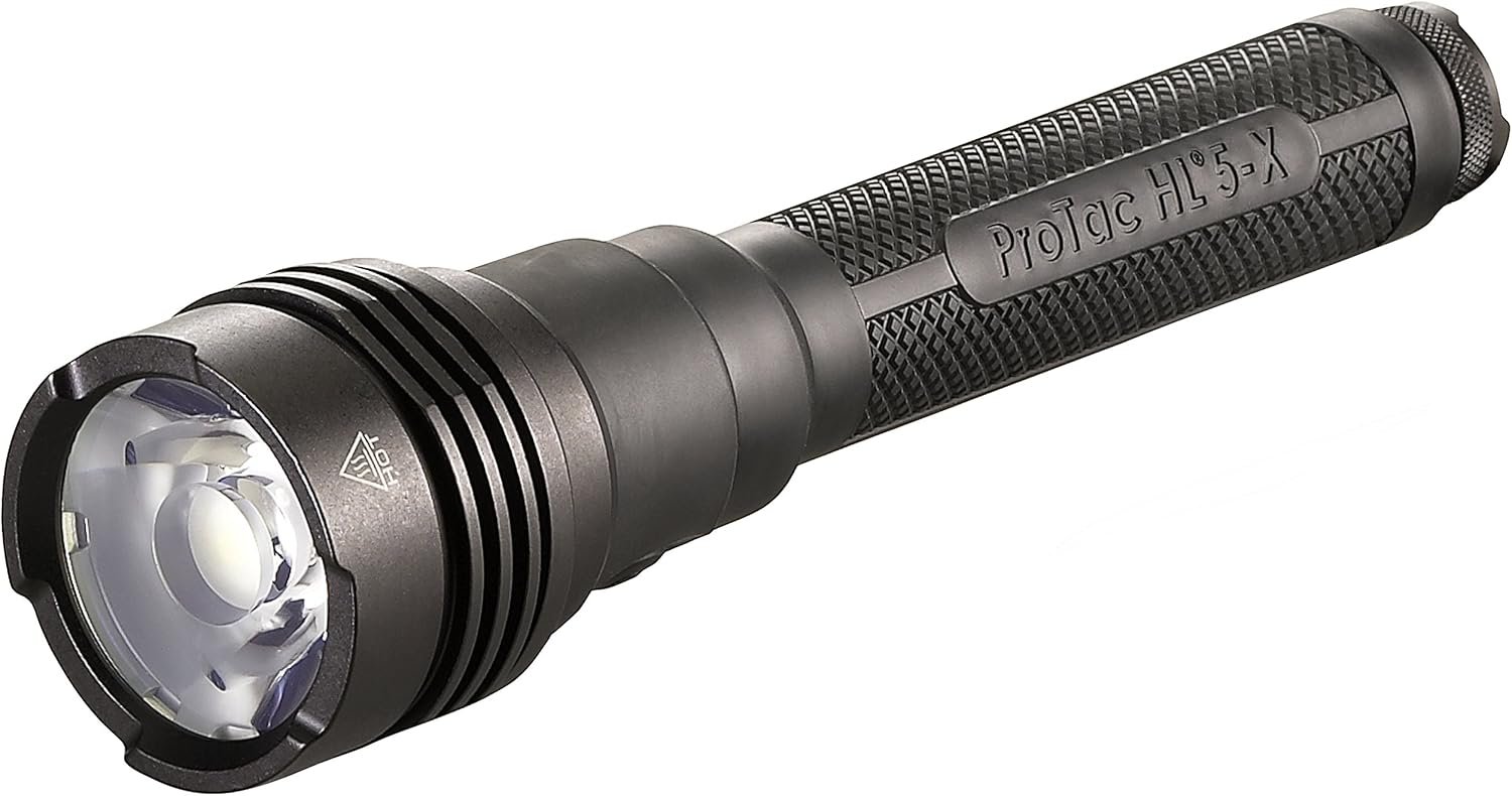 Streamlight 88074 ProTac HL 5-X 3500-Lumen Multi-Fuel Rechargeable Professional Tactical Flashlight with 4 x CR123A Lithium Batteries and Wrist Lanyard, Clear Retail Packaging, Black