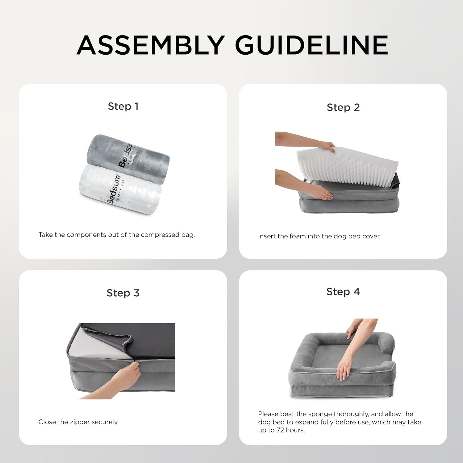 Bedsure L Plus Orthopedic Dog Bed for Large Dogs - Washable Dog Cat Bed Waterproof, L Plus Big Comfort Dogs Couch Sofa with Washable Removable Cover, Pet Bed with Nonskid Bottom, Grey, 38" - Image 8