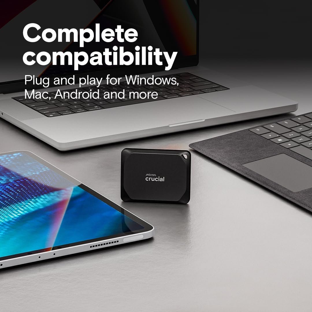 Crucial X10 Pro 1TB Portable SSD, Up to 2100MB/s Read, 2000MB/s Write, 3.2 USB-C, External Solid State Drive, Durable Storage for PC & Mac, for Professional Creators, Black - CT1000X10PROSSD902 - Image 5