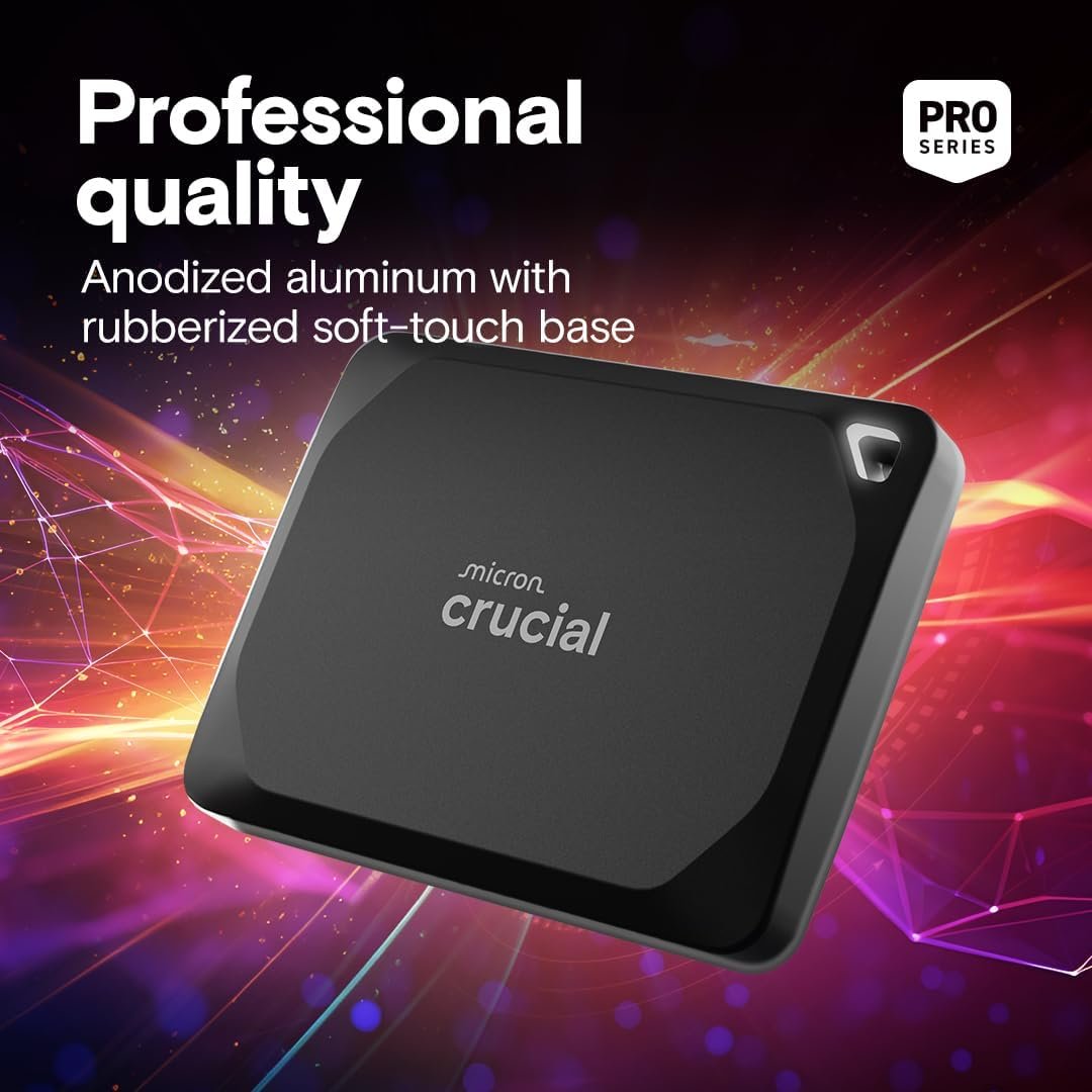 Crucial X10 Pro 1TB Portable SSD, Up to 2100MB/s Read, 2000MB/s Write, 3.2 USB-C, External Solid State Drive, Durable Storage for PC & Mac, for Professional Creators, Black - CT1000X10PROSSD902 - Image 6