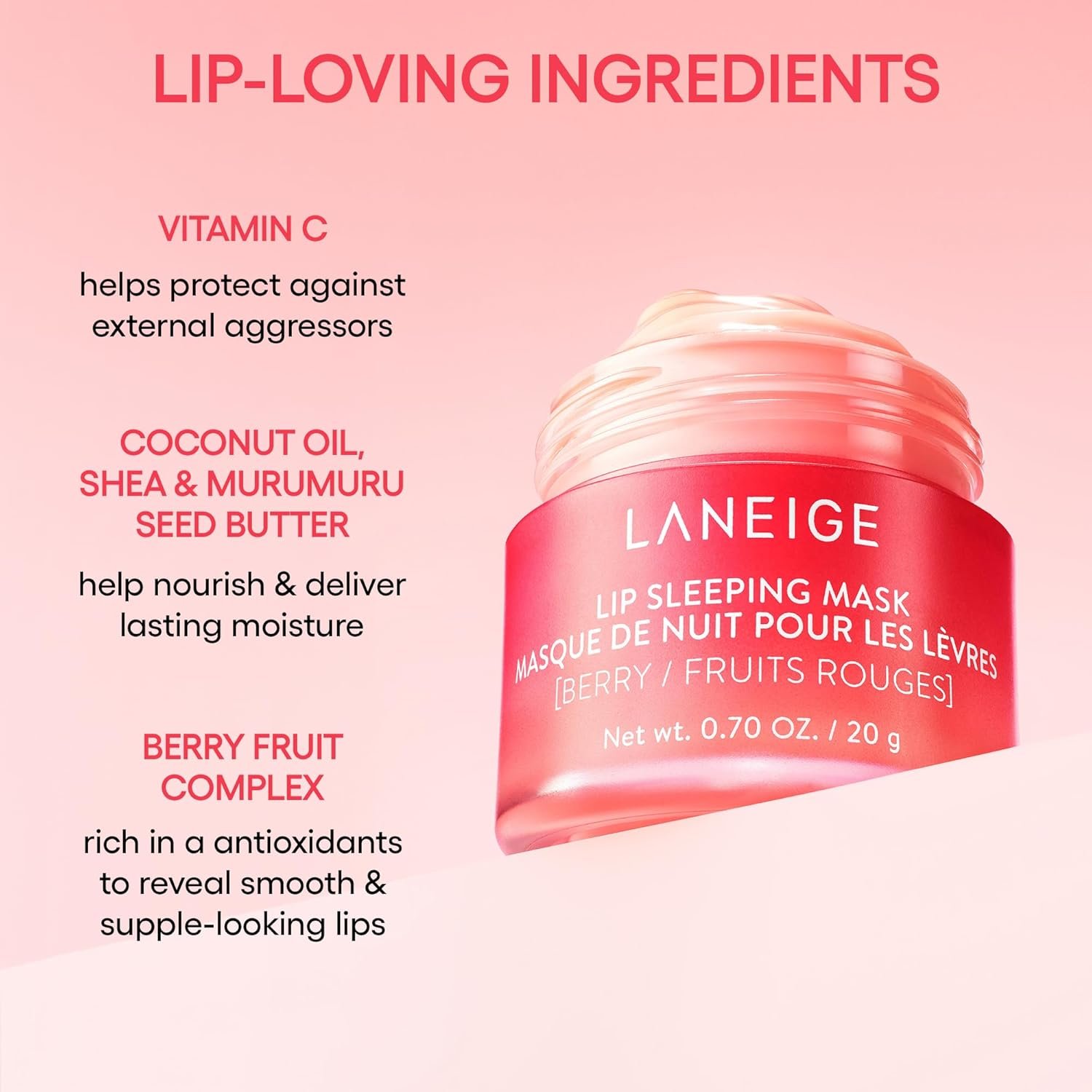 LANEIGE Lip Sleeping Mask: Nourish, Hydrate, Vitamin C, Murumuru & Shea Butter, Antioxidants, Flaky, Dry Lips - Image 4