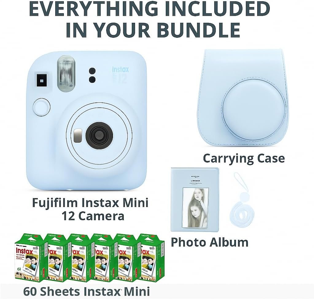 Fujifilm Instax Mini 12 Instant Camera Mint Green and Fuji Film Value Pack (60 Sheets) Bundle with Sturdy Tiger Accessories, Carrying Case, Photo Album 64 Pockets - Image 3