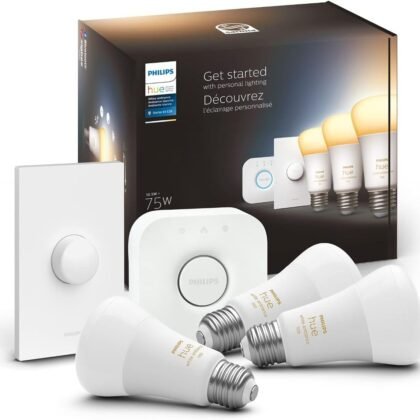 Philips Hue White Ambiance Base Lumen (60W) Smart Button Starter Kit, 16 Millions Colors, Works with Amazon Alexa, Google Assistant, Apple HomeKit 60 Watt (Old Version)