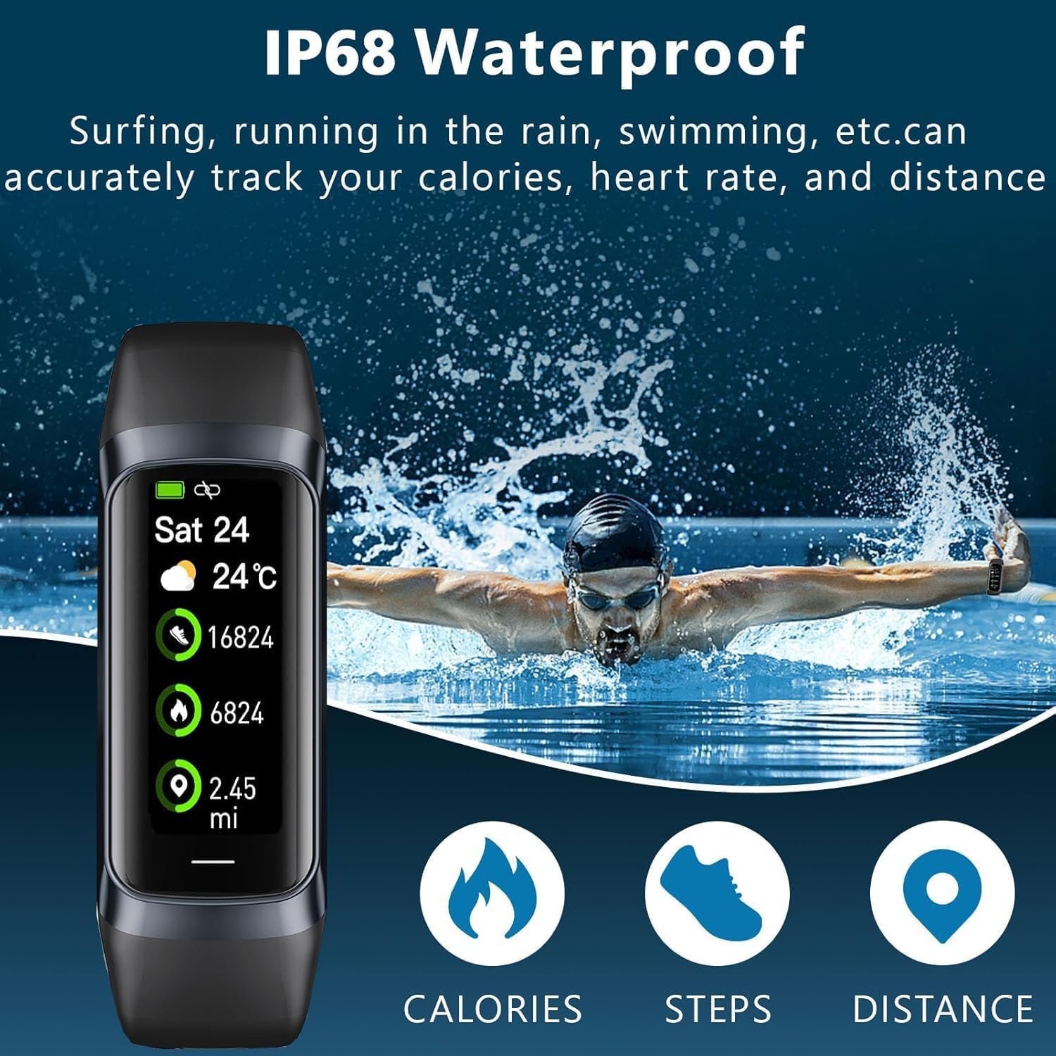 Fitness Tracker with 24/7 Heart Rate Blood Oxygen Sleep Monitor,Activity Tracker with 1.1" AMOLED Touch Color Screen, Multiple Sport Modes Step Counter,IP68 Waterproof for Women Men - Image 3