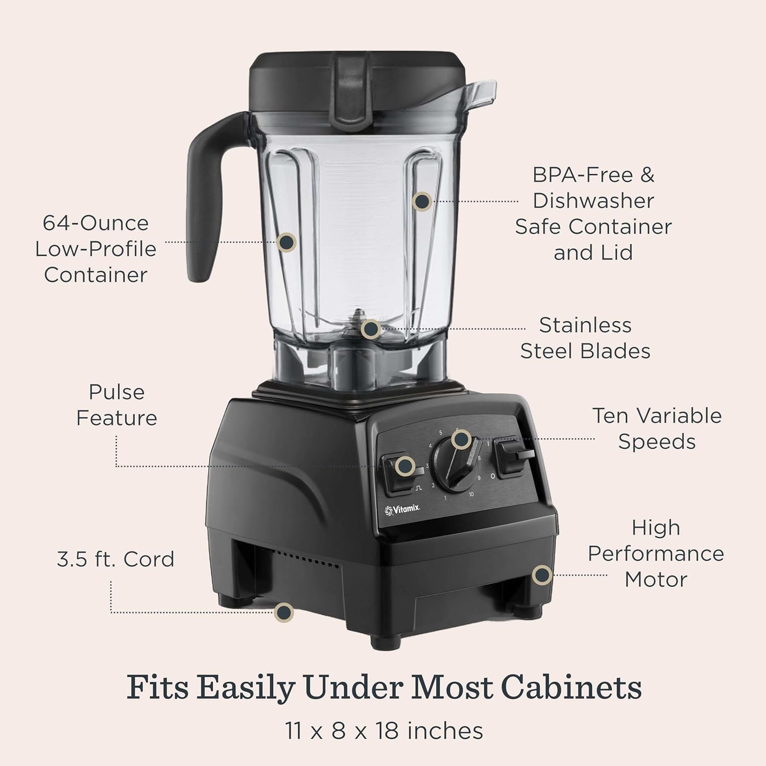 Vitamix Explorian Blender, Professional-Grade, 64 oz. Low-Profile Container, Black - 65542 (Renewed Premium) - Image 4