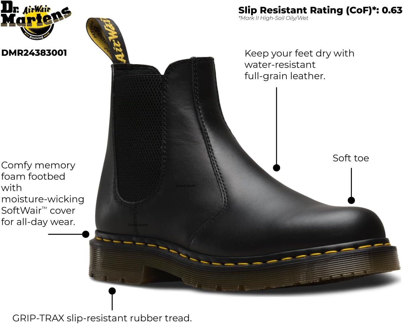 Dr. Martens 2976 Originals Chelsea, Unisex, Twin Gore, Slip Resistant Boot - Image 2