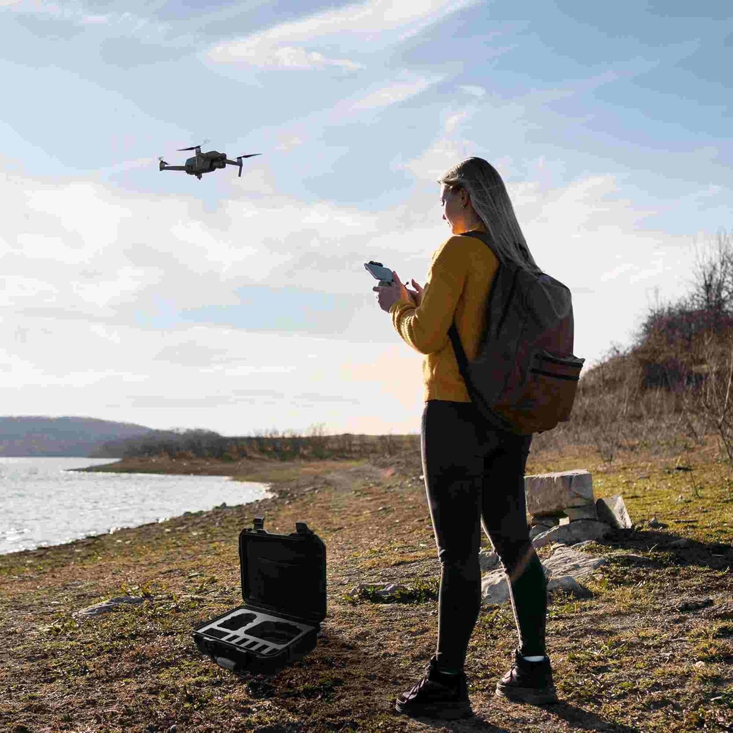 Drone Case for DJI Air 3S / 3 Fly More Combo Waterproof Hard Shell Shockproof with Strap & Mesh Pocket for Accessories Custom-Foam Solt fits Drone Controller Batteries and Charger 14.2x6.3x11.4 - Image 7