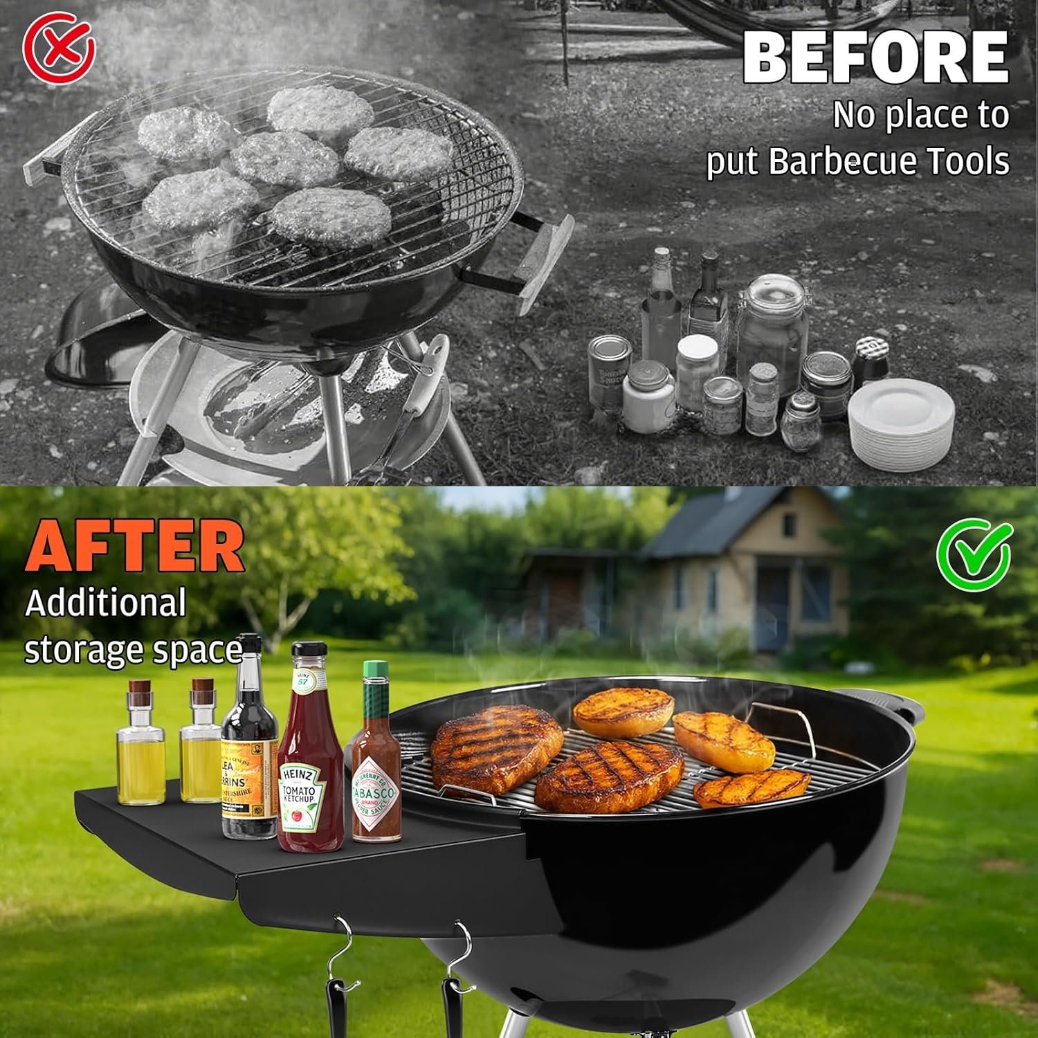 Upgraded Grill Table Shelf for Kettle Grills 22 Inch, Side Table Shelf Replaces Weber Master Touch & Original Charcoal Grill, Grill Accessories for Weber Kettle, Outdoor Steel BBQ Table Shelf - Image 5