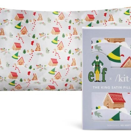 Kitsch x Elf Periwinkle Christmas Satin Pillowcase, Softer Than Silk Pillow Cases King, Cooling Pillow Covers, Satin Pillowcase with Zipper for Hair, Skin & Quality Sleep, Wrinkle-Free, Smooth, 19x36