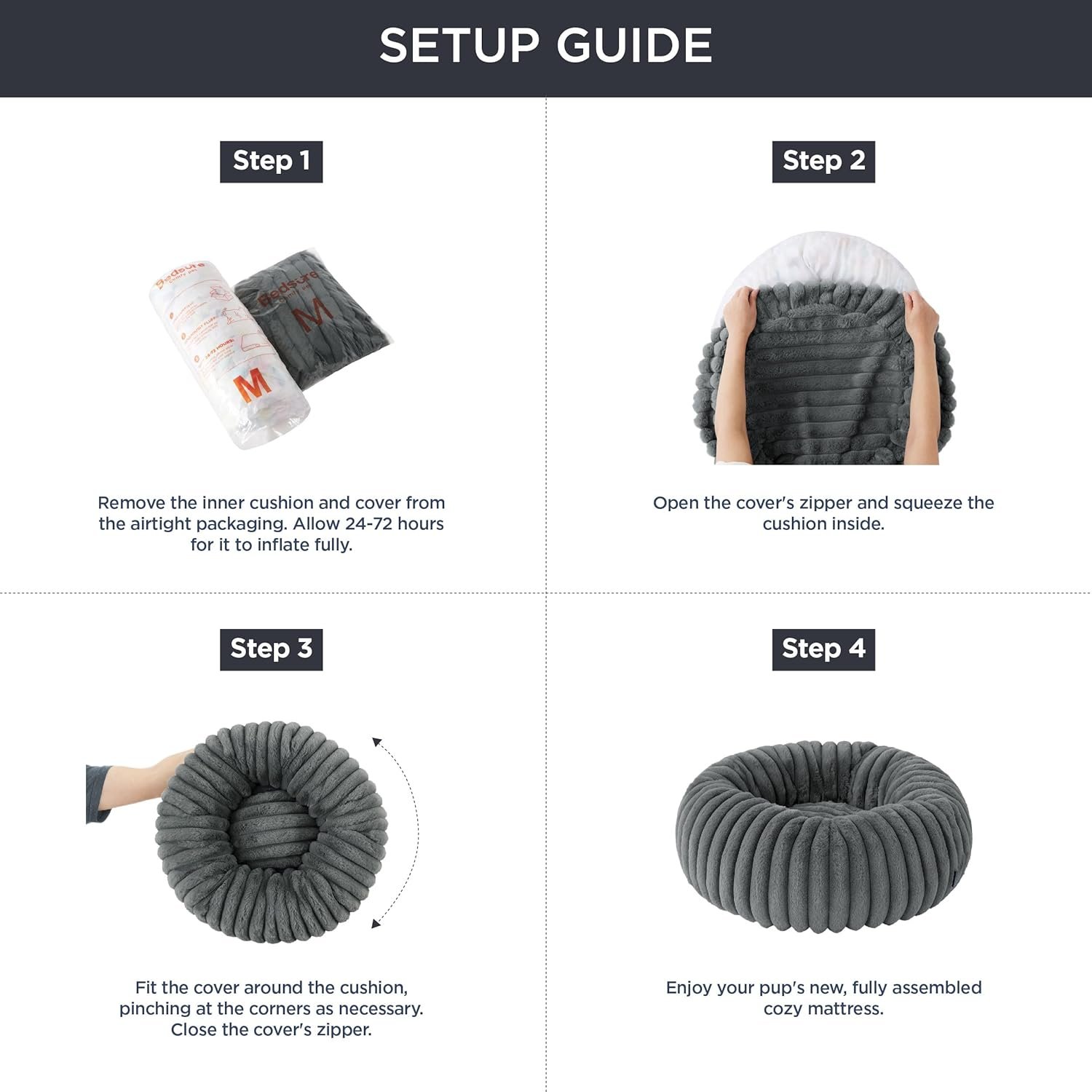 Bedsure Donut Small Dog Bed - Dog Beds for Small Dogs with Corduroy Fleece & Anti Slip Bottom, Round Faux Fur Pet Beds with Washable Removable Cover, Cream, 23x23x7 inches - Image 5