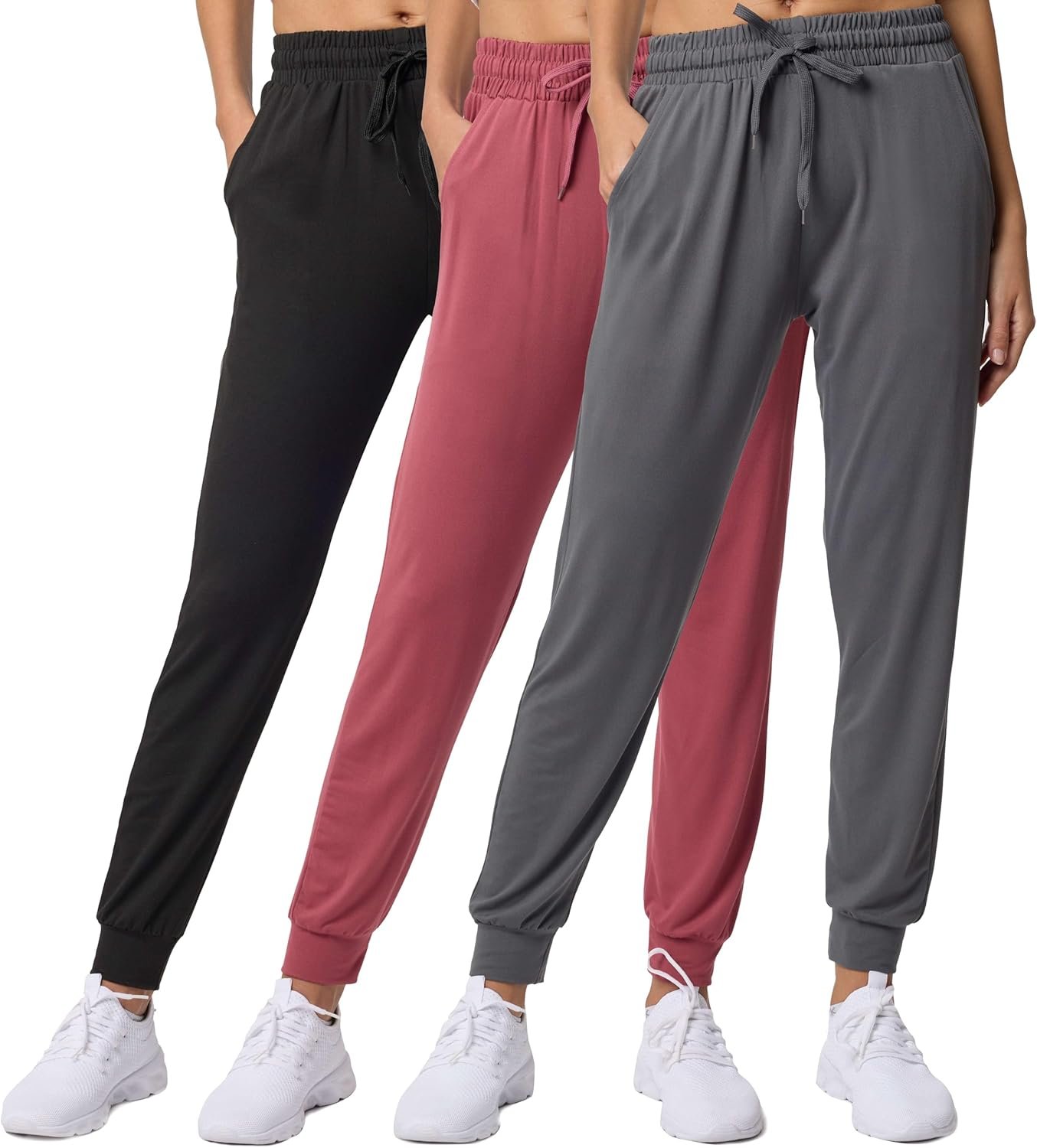 Real Essentials 3 Pack: Women's Ultra-Soft Lounge Joggers Sweatpants Athletic Yoga Pants with Pockets (Available in Plus)