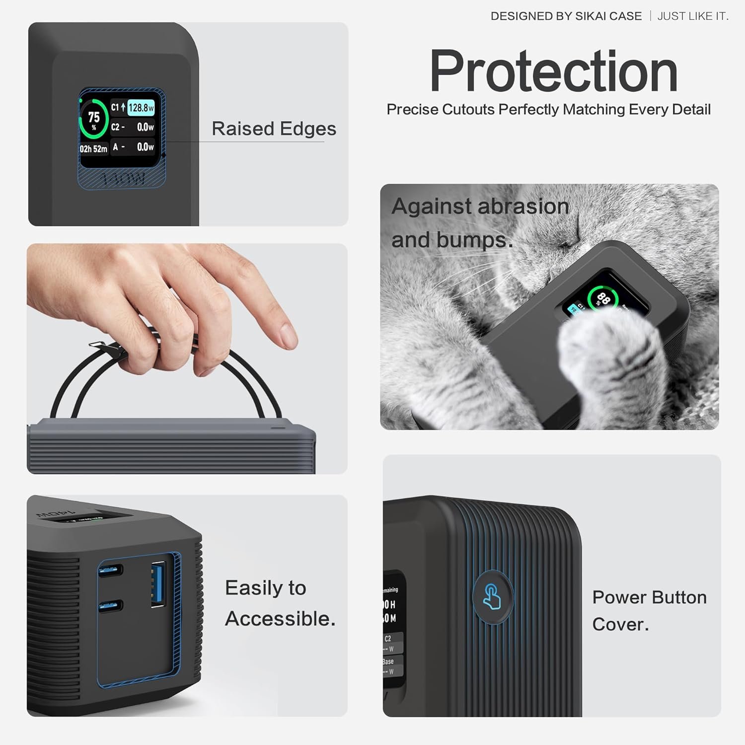 Silicone Case for Anker 737 Power Bank (24,000mAh 3-Port) 1/4-inch nut Hole, SD/SIM Card Storage Reserved Compatible with Anker 737 Power Bank Travel Protective Cover Dustproof with Handle (Gray) - Image 3