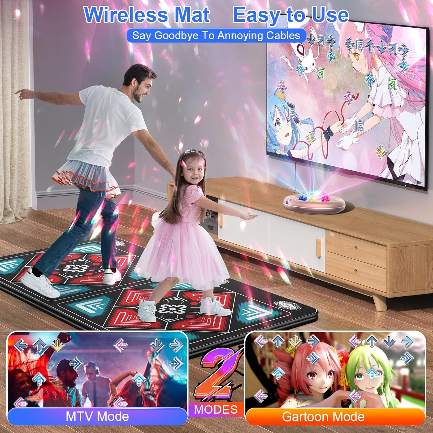 Dance Mat for Kids and Adults, Anti-Slip Wireless Electronic Dance Pad for TV, Wrinkle-Free, Soft & Cozy Playmat for Exercise & Games, Smart Camera & 2 Controllers, Gift idea(Classic Snowflake) - Image 2