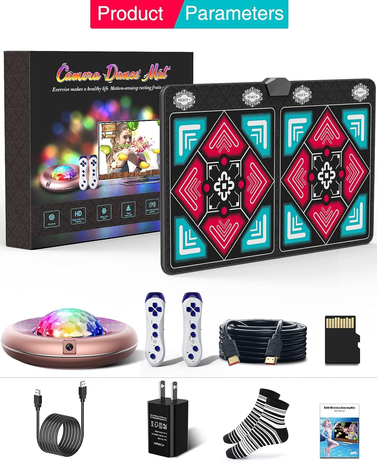 Dance Mat for Kids and Adults, Anti-Slip Wireless Electronic Dance Pad for TV, Wrinkle-Free, Soft & Cozy Playmat for Exercise & Games, Smart Camera & 2 Controllers, Gift idea(Classic Snowflake) - Image 8