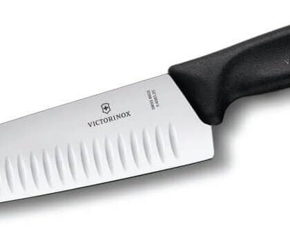 Victorinox Swiss Classic 8 Inch Chef's Knife with Granton Blade, Stainless Steel, Black