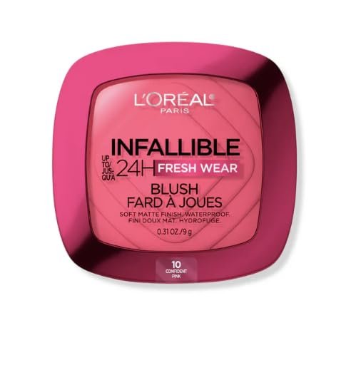 L'Oreal Paris Infallible Up to 24H Fresh Wear Soft Matte Blush, Blendable, Long-Lasting and Waterproof Cheek Make Up, Confident Pink 10, 0.31 Oz