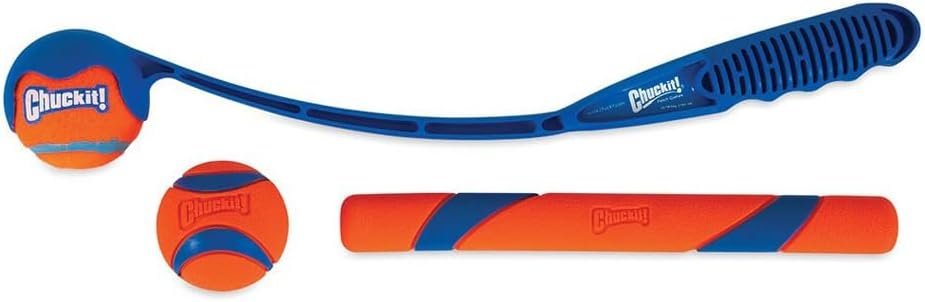 Chuckit! Fetch Pack - Dog Toys Indestructible Launcher, 18M, Tennis Ball & Ultra Rubber Ball Fetch Stick, Orange and Blue - Image 5
