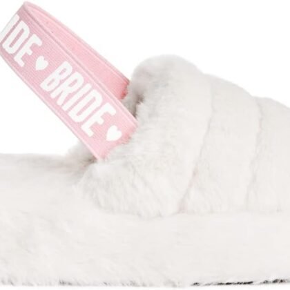 xo, Fetti Bride Strap Slippers, White Fur, Bachelorette Party Decorations, Wedding Day Sandals, Bridesmaid Gift, Bridal Shower Party Favor