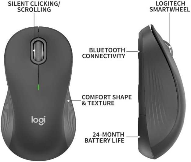 Logitech - Signature M550 L Full Size Bluetooth Ambidextrous Mouse with Silent Clicks - Wireless - Graphite (Renewed) - Image 4