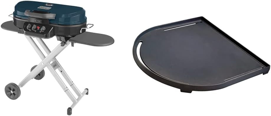 Coleman RoadTrip 285 Portable Propane Grill + Coleman Swaptop Cast Iron Griddle for RoadTrip Grills