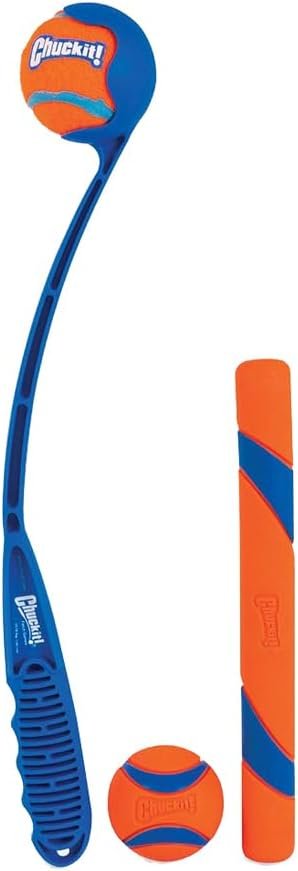 Chuckit! Fetch Pack - Dog Toys Indestructible Launcher, 18M, Tennis Ball & Ultra Rubber Ball Fetch Stick, Orange and Blue - Image 4