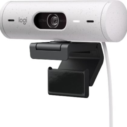 Logitech Brio 500 Full HD Webcam with Auto Light Correction,Show Mode, Dual Noise Reduction Mics, Webcam Privacy Cover, Works with Microsoft Teams, Google Meet, Zoom, USB-C Cable - Off White