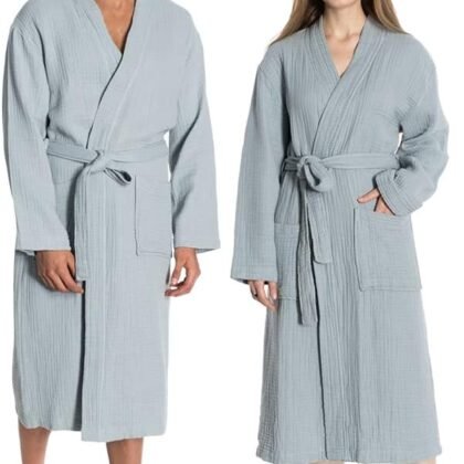 Muslin Unisex Bathrobe Women & Men, 100% Cotton Kimono Lightweight Robe | Long Robes Soft, Absorbent, Spa robes