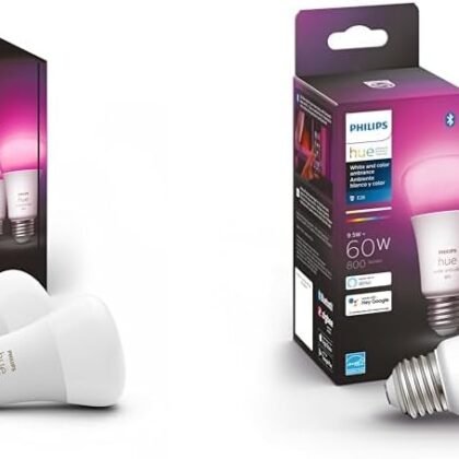Philips Hue Smart Light Starter Kit - Includes (1) Bridge and (2) 60W A19 LED Bulb, 800LM, E26 & Smart 60W A19 LED Bulb - White and Color Ambiance Color-Changing Light - 1 Pack - 800LM