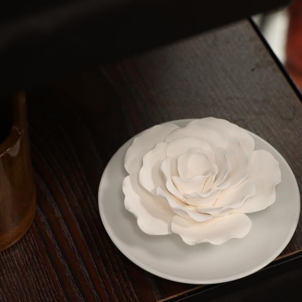 Passive Diffuser for Essential Oil-Ceramic Diffuser Non Electric Oil Diffusers for Small Mini Room, Desk Decorative, Bathroom (White Hibiscus) - Image 5