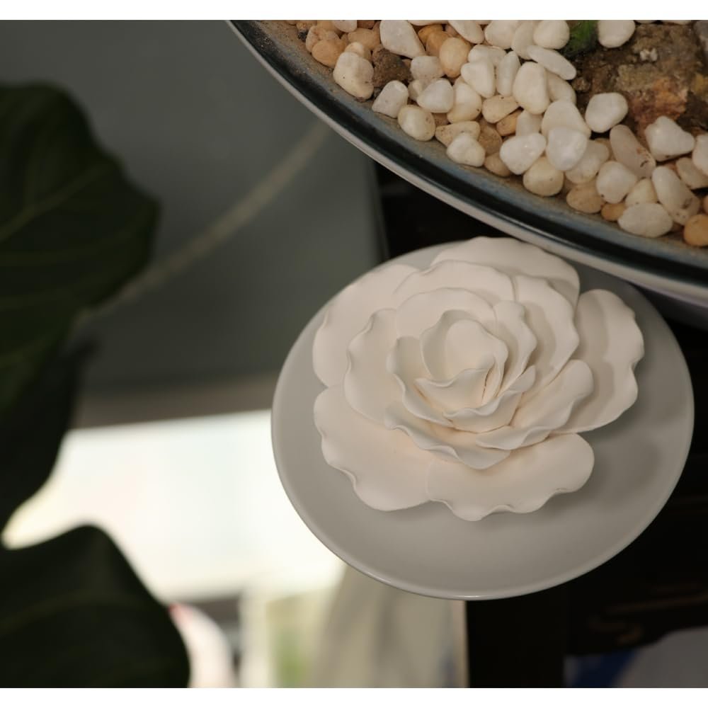 Passive Diffuser for Essential Oil-Ceramic Diffuser Non Electric Oil Diffusers for Small Mini Room, Desk Decorative, Bathroom (White Hibiscus) - Image 4