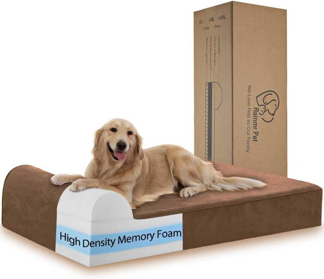 Orthopedic Dog Beds for Large Dogs, 7" Memory Foam Dog Beds with Waterproof Liner, Chew Proof Microsuede Cover, Removable and Washable, Nonskid Bottom, 48"x30"x7" L Chocolate